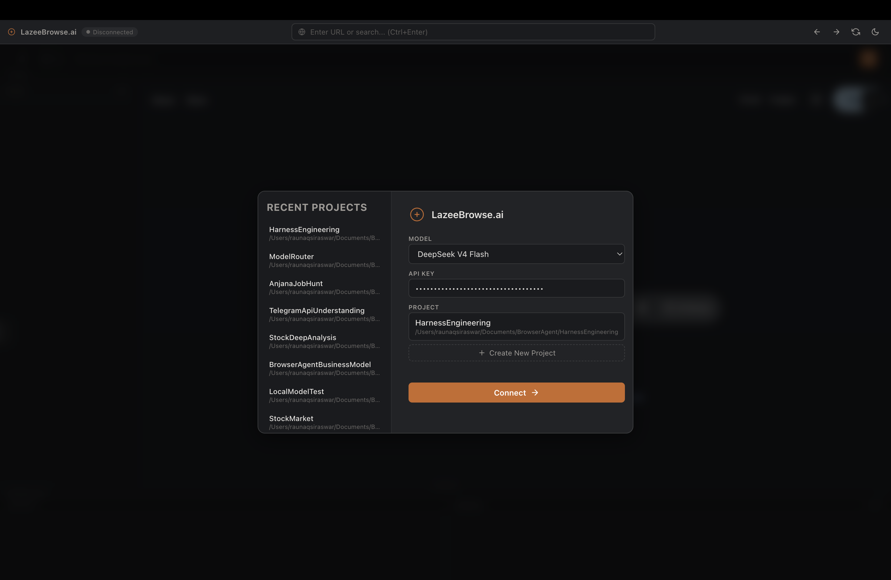 LazeeBrowse.ai start screen